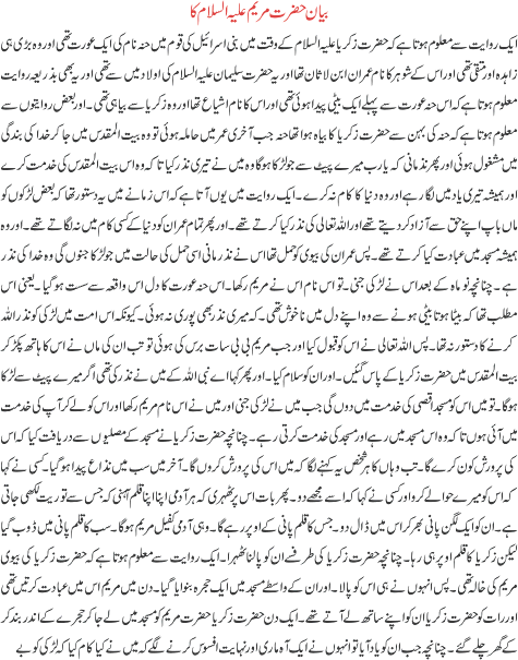 Hazrat Maryam story in Urdu